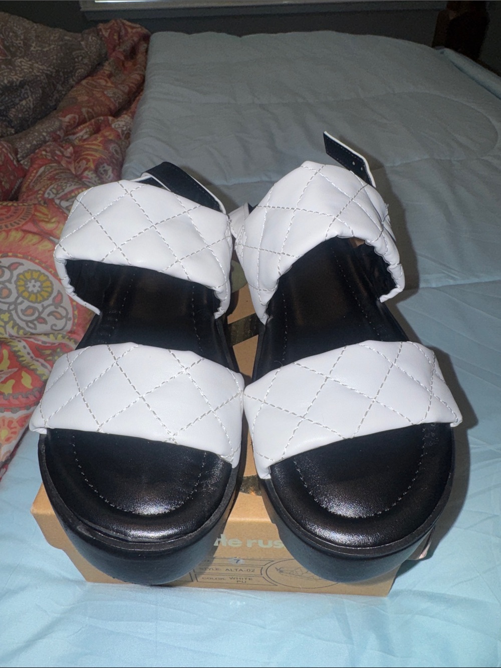 Quilted White Platform Sandals for Women